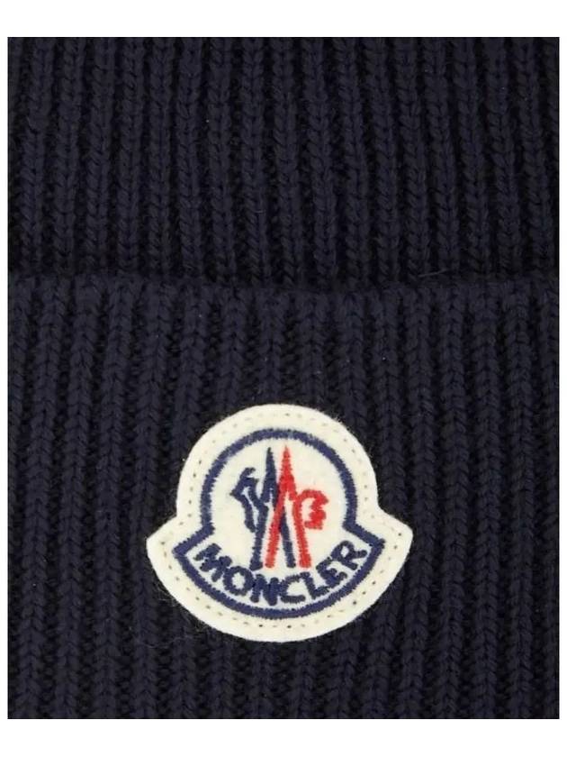 Logo Patch Beanie Navy 3B70500 A9342 742 - MONCLER - BALAAN 3