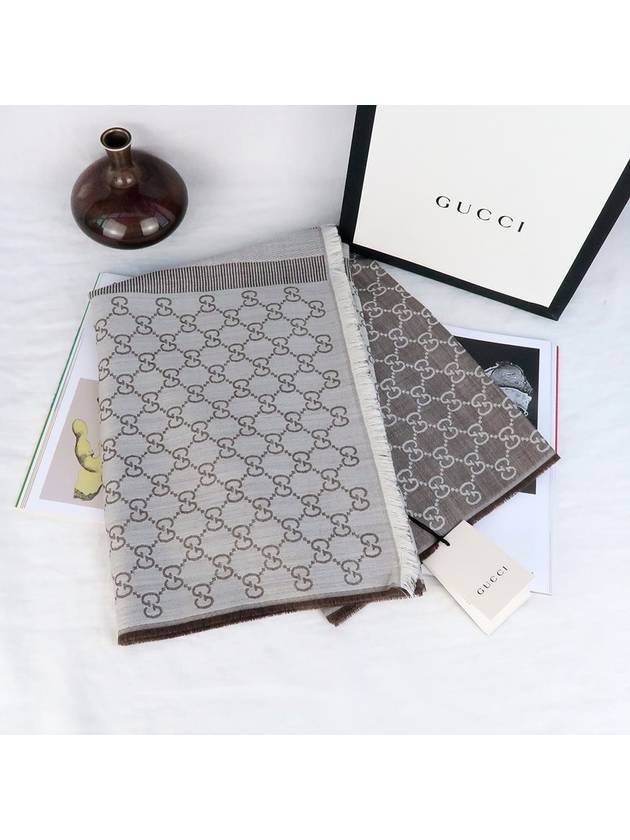 GG Jacquard Wool Silk Two-Tone Muffler Light Brown - GUCCI - BALAAN 11