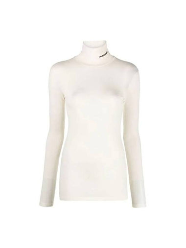 Women's Logo Print High Neck Long Sleeve T-Shirt Natural - JIL SANDER - BALAAN 1