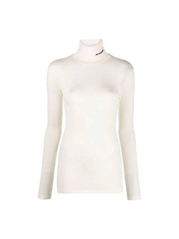 Women's Logo Print High Neck Long Sleeve T-Shirt Natural - JIL SANDER - BALAAN 1