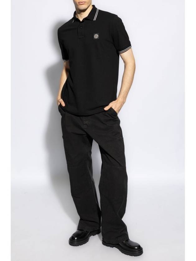 Logo Patch Polo Shirt Black - STONE ISLAND - BALAAN 3