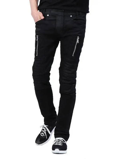 Zipper Slim Fit Biker Jeans Black - BALMAIN - BALAAN 1