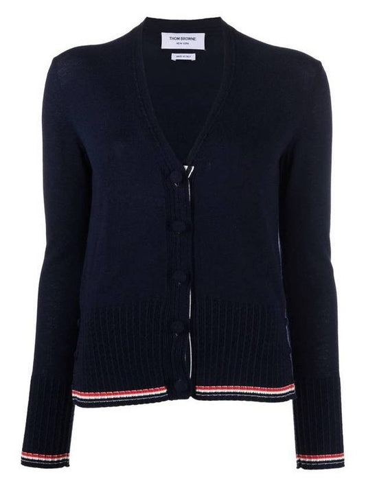 Baby Cable Fine Cashmere V Neck Tipping Cardigan Navy - THOM BROWNE - BALAAN 1