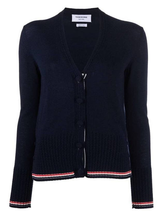 Baby Cable Fine Cashmere Tipping Cardigan Navy - THOM BROWNE - BALAAN.