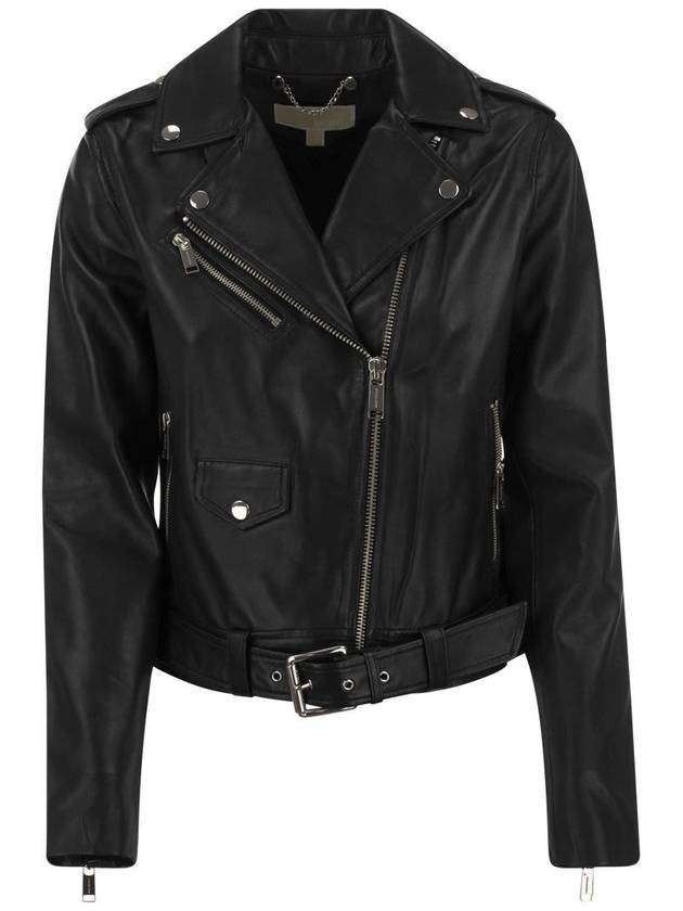 Women's Leather Biker Jacket Black - MICHAEL KORS - BALAAN 2