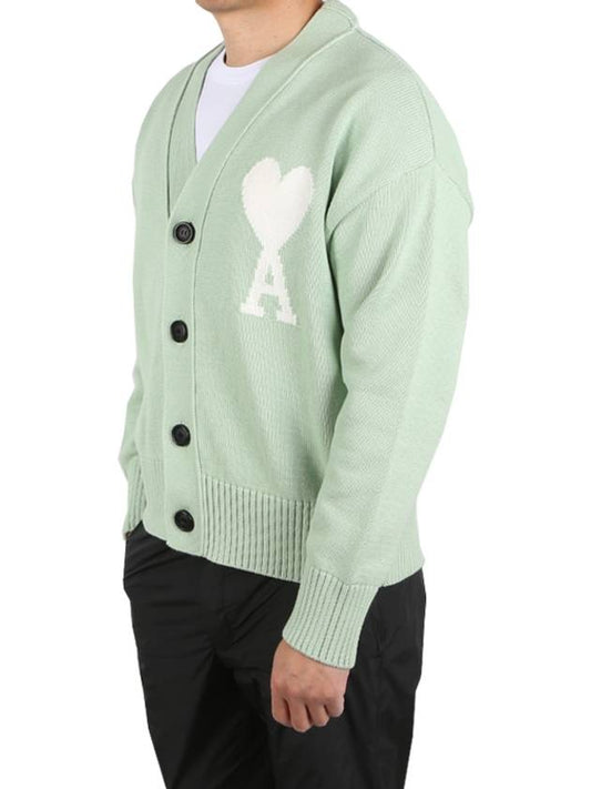 Big Heart Cotton Wool Oversize Cardigan Green - AMI - BALAAN.