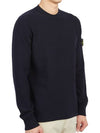 Men's Wappen Patch Crew Neck Wool Knit Top Navy - STONE ISLAND - BALAAN 4