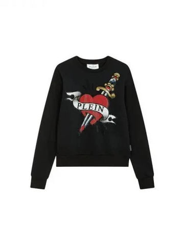 Women's Love and Logo Crew Neck Sweatshirt Black 271566 - PHILIPP PLEIN - BALAAN 1