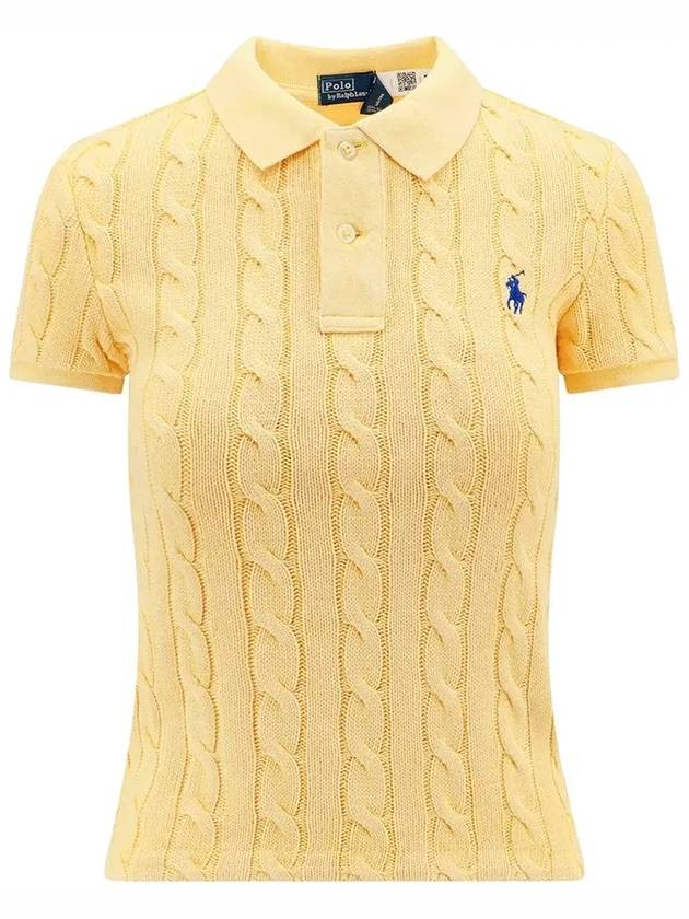 Embroidered Logo Slim Fit Knit Polo Shirt Yellow - POLO RALPH LAUREN - BALAAN 3