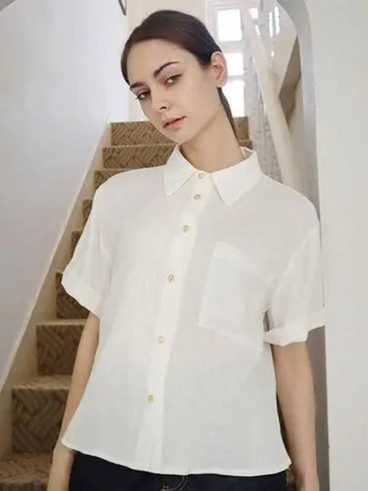 Linen50 White Collar ShirtLinen50 White Shirt - DAMAGE MNEMONIC - BALAAN 1