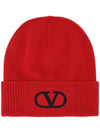 Logo Wool Beanie Red - VALENTINO - BALAAN.