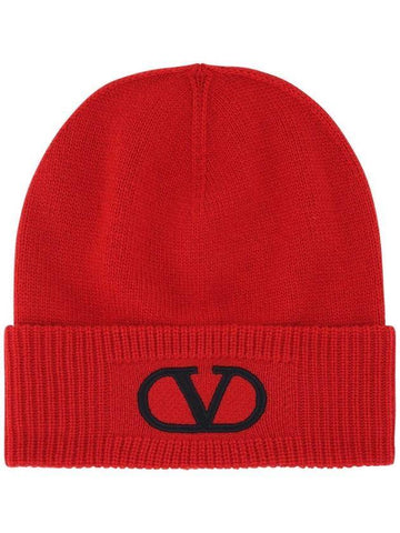 Logo Wool Beanie Red - VALENTINO - BALAAN.