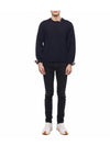 Intarsia Stitch Crew Neck Merino Wool Knit Top Navy - THOM BROWNE - BALAAN 4