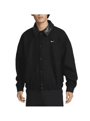 Solo Swoosh Wool Varsity Bomber Jacket Black - NIKE - BALAAN 1