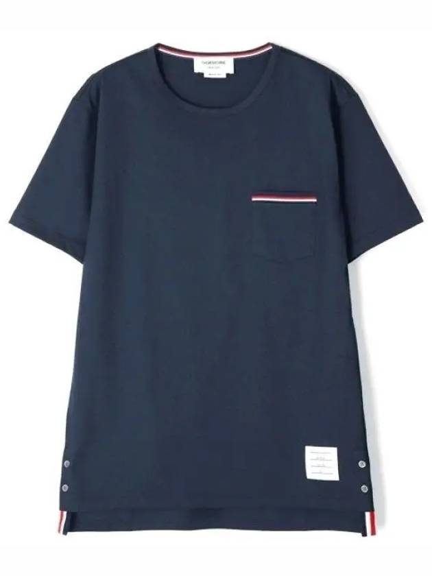 Men's Medium Weight Jersey Tipped Pocket Crewneck Short Short Sleeve T-Shirt Navy - THOM BROWNE - BALAAN 2