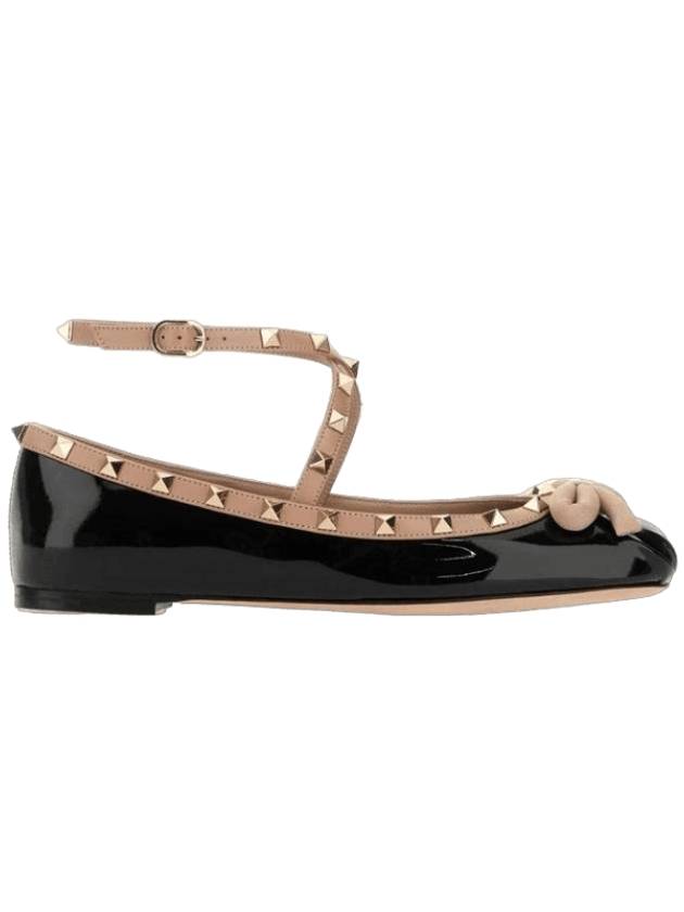 Rockstud Patent Leather Ballerina Black - VALENTINO - BALAAN 1