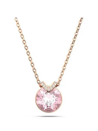 Bella V Round Pendant Necklace Pink Rose Gold - SWAROVSKI - BALAAN 2