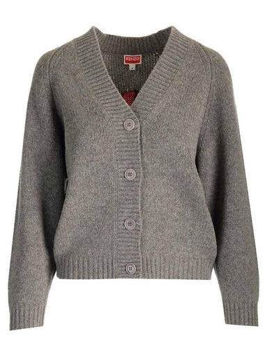 Target V-neck Wool Cardigan Pearl Grey - KENZO - BALAAN 1