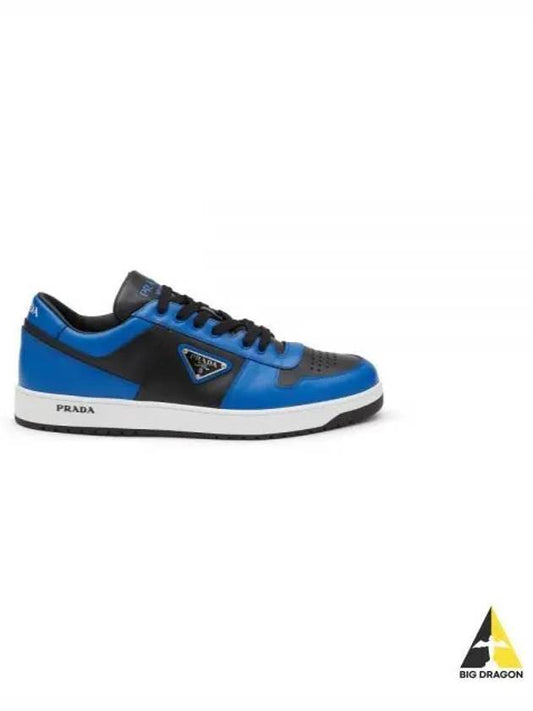 Men's Downtown Triangle Logo Leather Low Top Sneakers Blue Black - PRADA - BALAAN 2