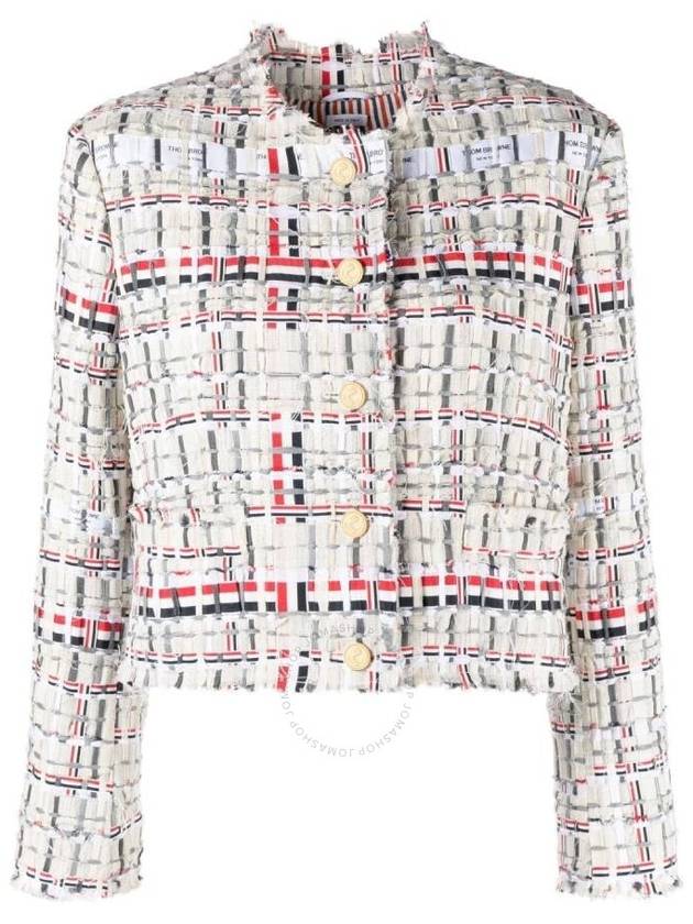 Thom Browne RWB Stripe Deconstructed-Design Tweed Jacket, Brand Size 40 (US Size 4) - THOM BROWNE - BALAAN 1