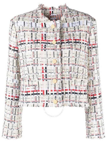 Thom Browne RWB Stripe Deconstructed-Design Tweed Jacket, Brand Size 40 (US Size 4) - THOM BROWNE - BALAAN 1