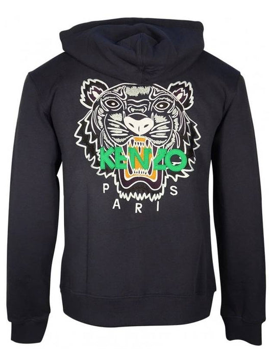 Tiger Embroidered Logo Zip Up Hoodie Navy - KENZO - BALAAN 1