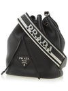 Logo Flo Leather Bucket Bag Black - PRADA - BALAAN 4