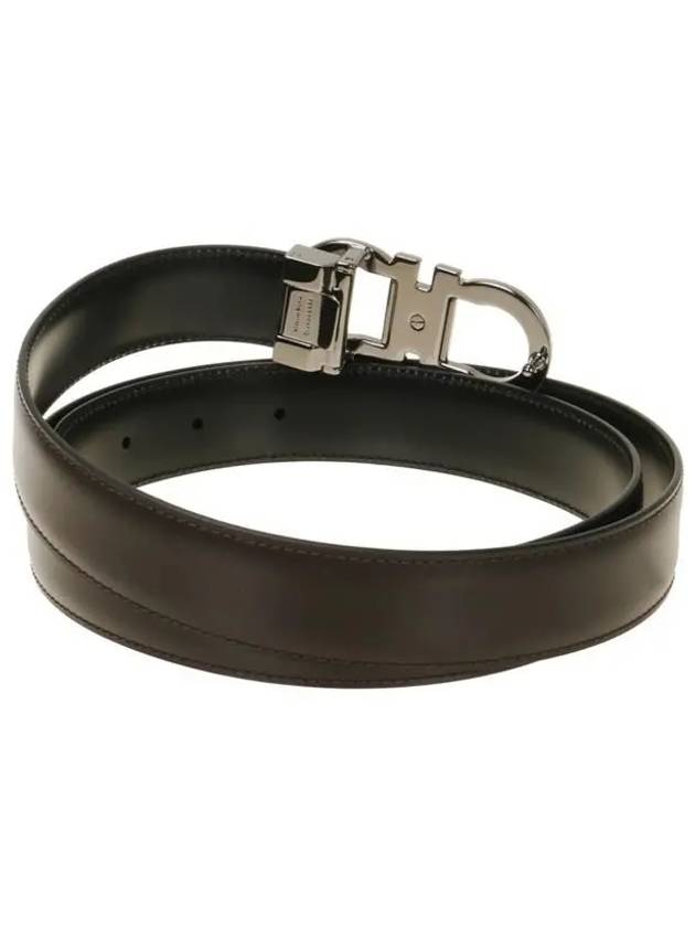 Gancini Reversible Leather Belt Black Dark Brown - SALVATORE FERRAGAMO - BALAAN 4