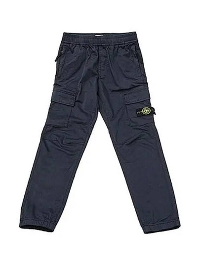 Kids Stretch Cotton Wool Satin Garment Dyed Regular Tapered Cargo Straight Pants Navy - STONE ISLAND - BALAAN 2