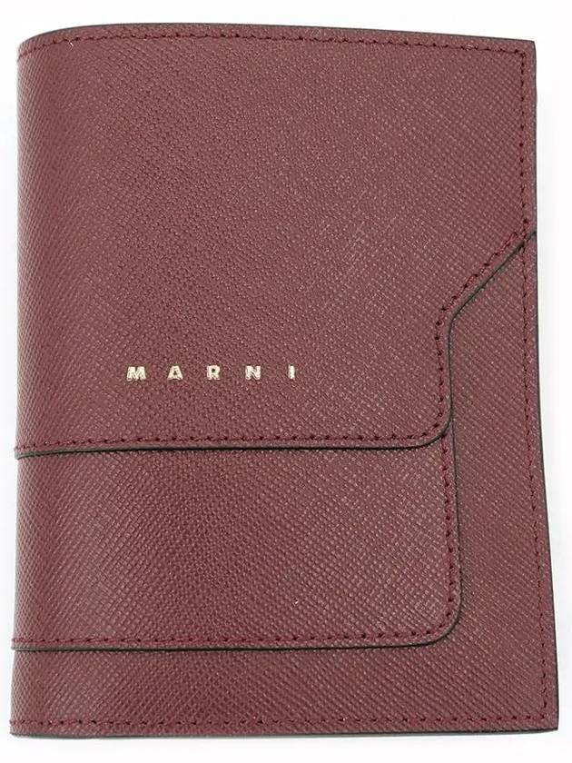 Logo Saffiano Half Wallet Burgundy - MARNI - BALAAN 3