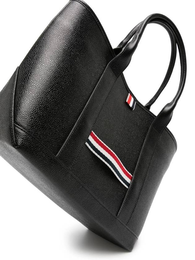 Three Stripe Tab Stripe Leather Tote Bag Black - THOM BROWNE - BALAAN 4