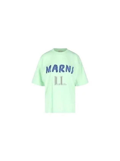 Logo Lettering Boxy Fit Short Sleeve T-Shirt Light Green - MARNI - BALAAN 2