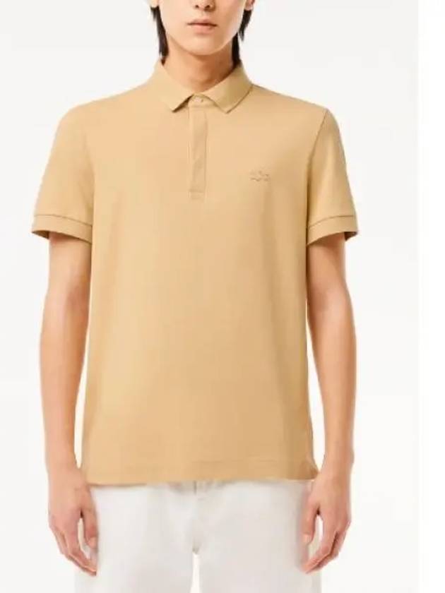 Men's Paris Regular Fit Stretch Cotton Pique Short Sleeve Polo Shirt Beige - LACOSTE - BALAAN 2