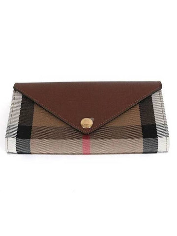 Halton Check Flap Long Wallet Tan - BURBERRY - BALAAN 1