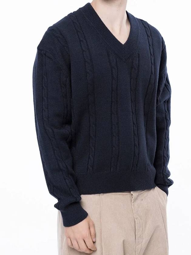 Men s M243TP07NY Dense Cable V neck Knit Navy - CHANCE'S NOI - BALAAN 3