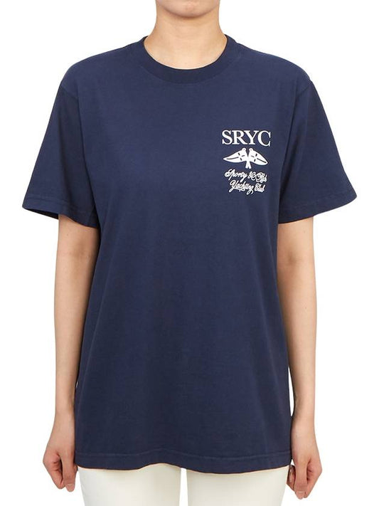 Logo Print Cotton Short Sleeve T-Shirt Navy - SPORTY & RICH - BALAAN 2