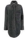 Women's 4 Bar Stripe Shearling Jacket Dark Grey - THOM BROWNE - BALAAN 1