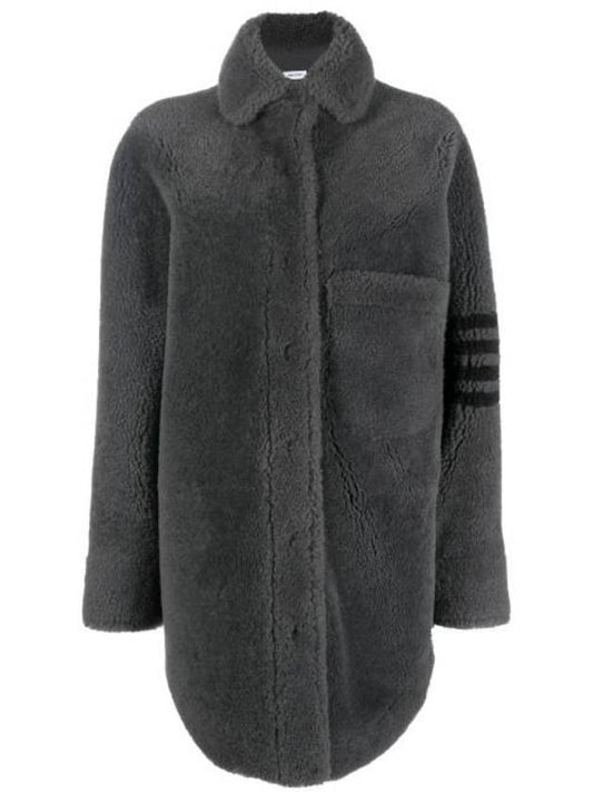 Women's 4 Bar Stripe Shearling Jacket Dark Grey - THOM BROWNE - BALAAN 1