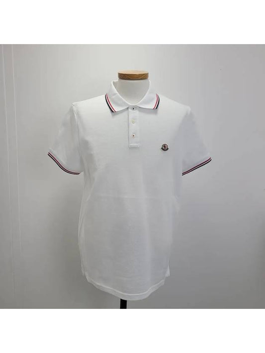 Stripe Trimming Logo Short Sleeve Polo Shirt White - MONCLER - BALAAN 2