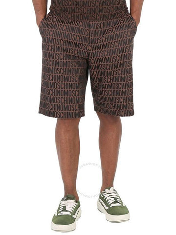 Moschino Fantasy Print Brown All-Over Logo Jacquard Nylon Bermuda Shorts, Brand Size 48 (US Size 32) - MOSCHINO - BALAAN 1