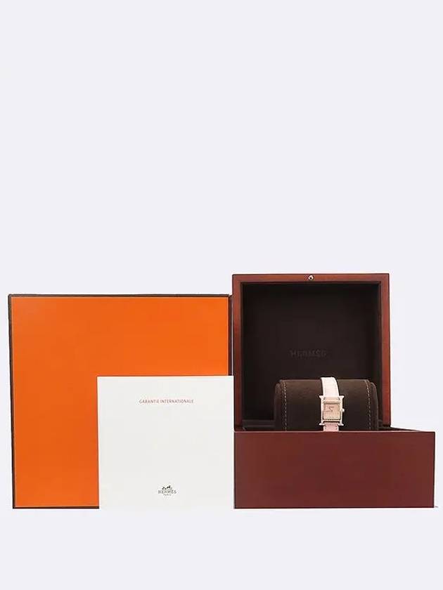 HH1 174 Rose Gold Diamond Setting H Hour Pink Alligator Leather Band Women s Watch - HERMES - BALAAN 5