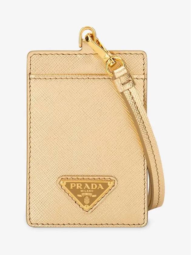 Saffiano Leather  Neck Strap Card Wallet Gold - PRADA - BALAAN 3