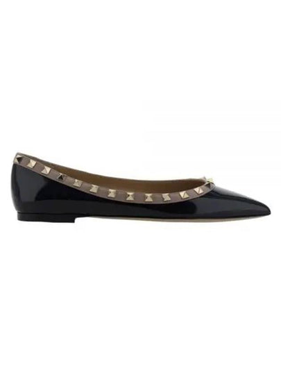 Women's Rockstud Patent Leather Ballerina Black - VALENTINO - BALAAN 2