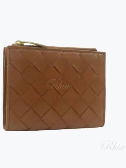 Intrecciato Small Leather Half Wallet Wood - BOTTEGA VENETA - BALAAN 2