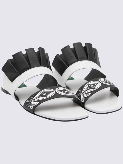 Pucci Black And White Leather Goccia Applique' Flat Sandals - EMILIO PUCCI - BALAAN 2