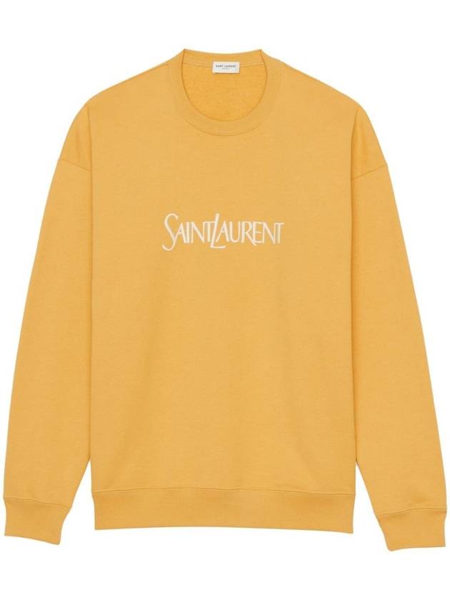 Embroidered Logo Organic Cotton Sweatshirt Yellow - SAINT LAURENT - BALAAN 1