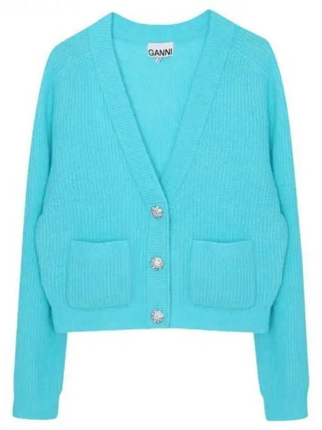 Jewel Button Soft Wool Cardigan Blue - GANNI - BALAAN 1