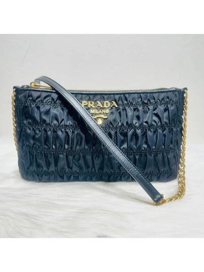 1BH152 Nylon Tesuto Goffre Black Chain Shoulder Bag - PRADA - BALAAN 2