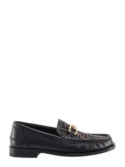 FF O Rock Fabric Leather Loafers Black Brown - FENDI - BALAAN 2