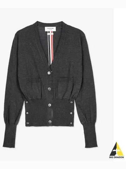 Silk Cotton Blend Relaxed V-Neck Cardigan Dark Grey - THOM BROWNE - BALAAN 2